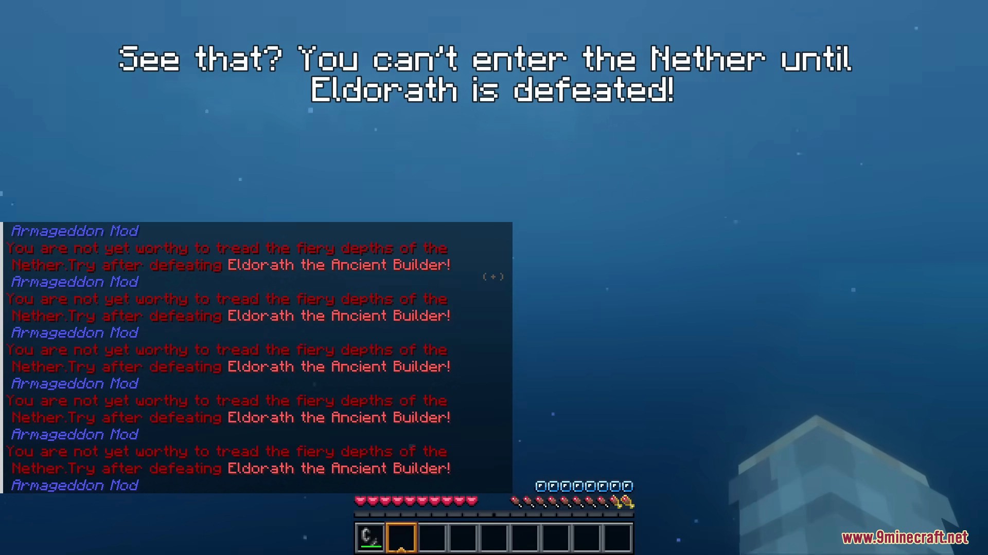 Chat warning blocks player from entering Nether before defeating Eldorath boss