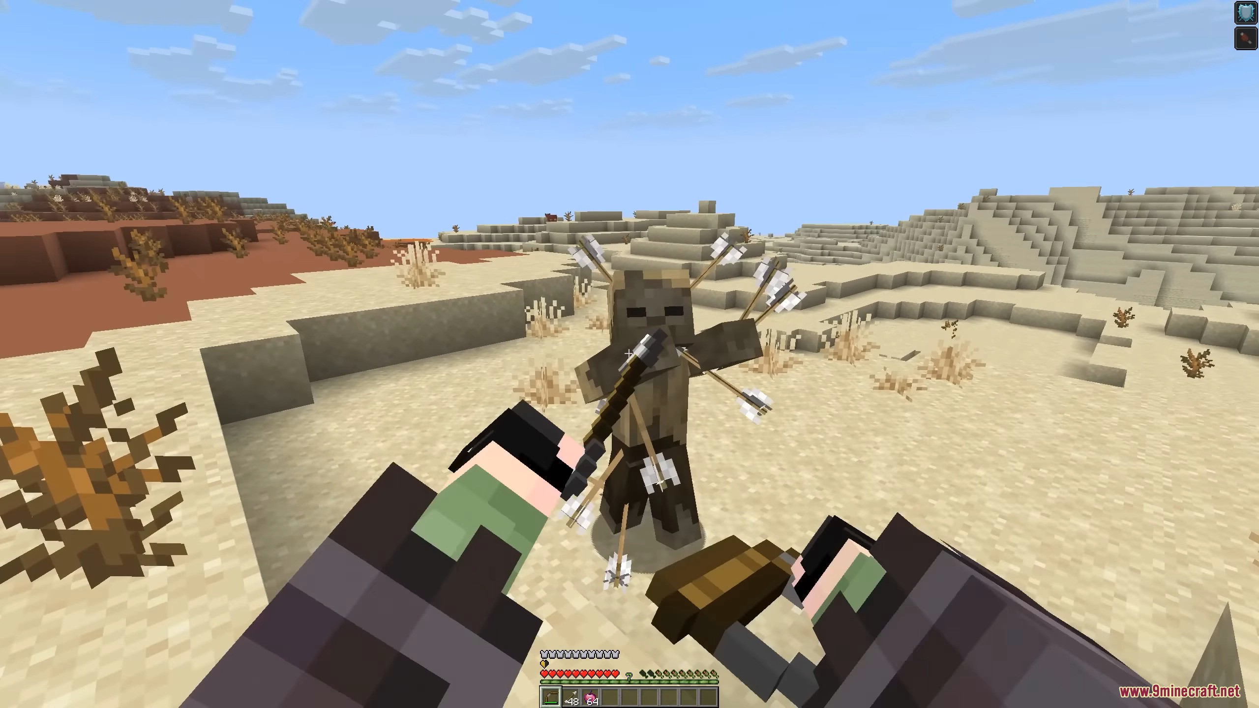 Player aiming bow at a husk full of arrows from mod