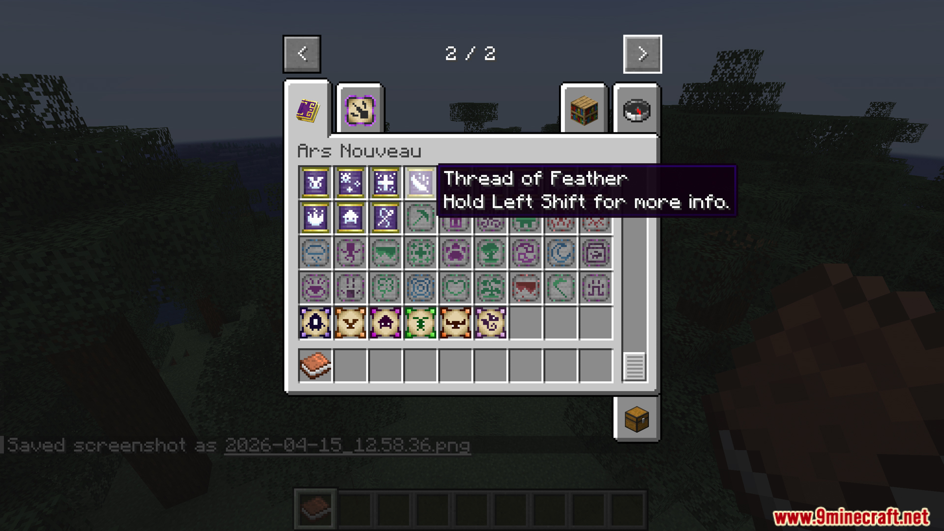 Arsthread Expansion Mod Screenshot 4 Hovering over the Thread of Feather item in creative inventory