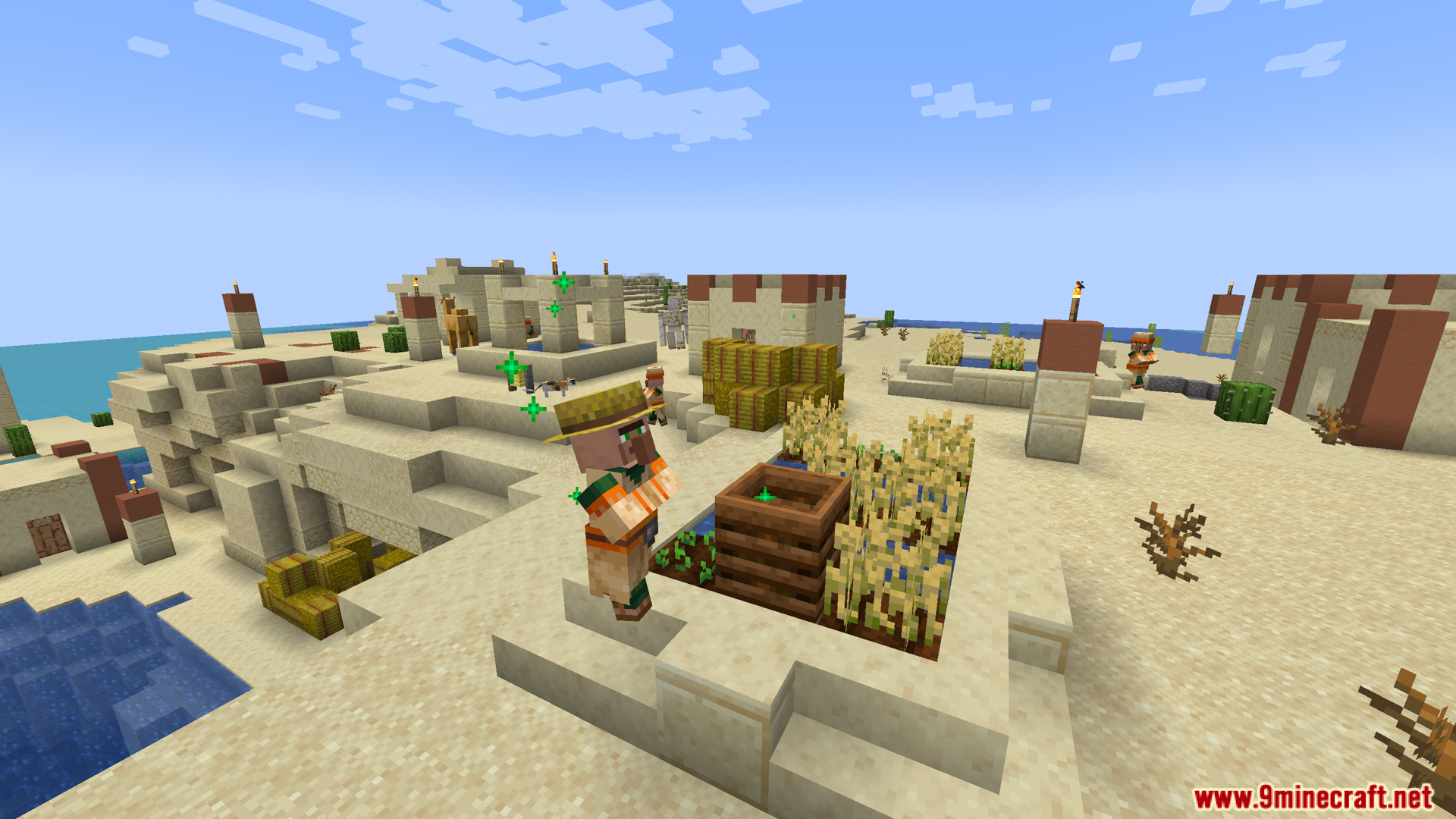 A villager tending to crops in a desert village
