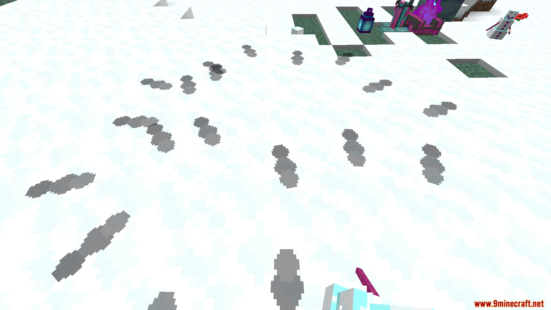 Footprints in the snow near magical items from the Auroral Mod