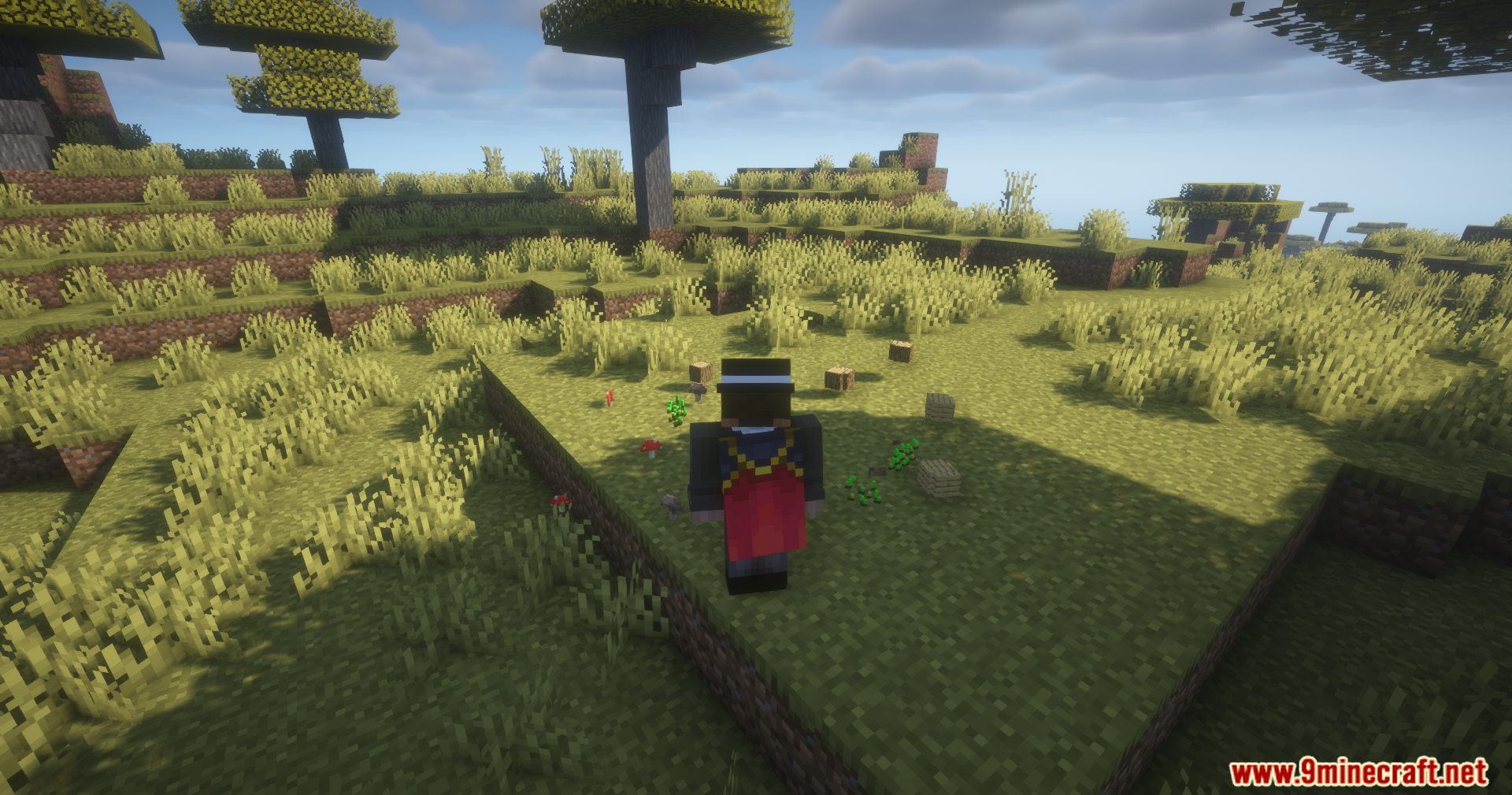 Character ignoring dropped wood and mushrooms on the ground