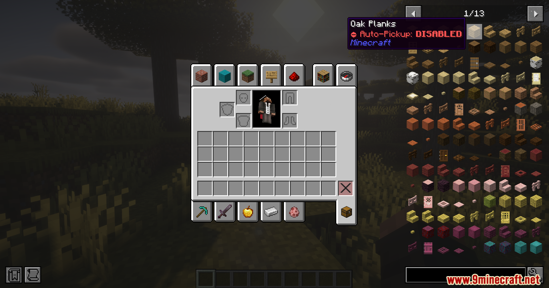 Disabling auto pickup for oak planks in the item menu