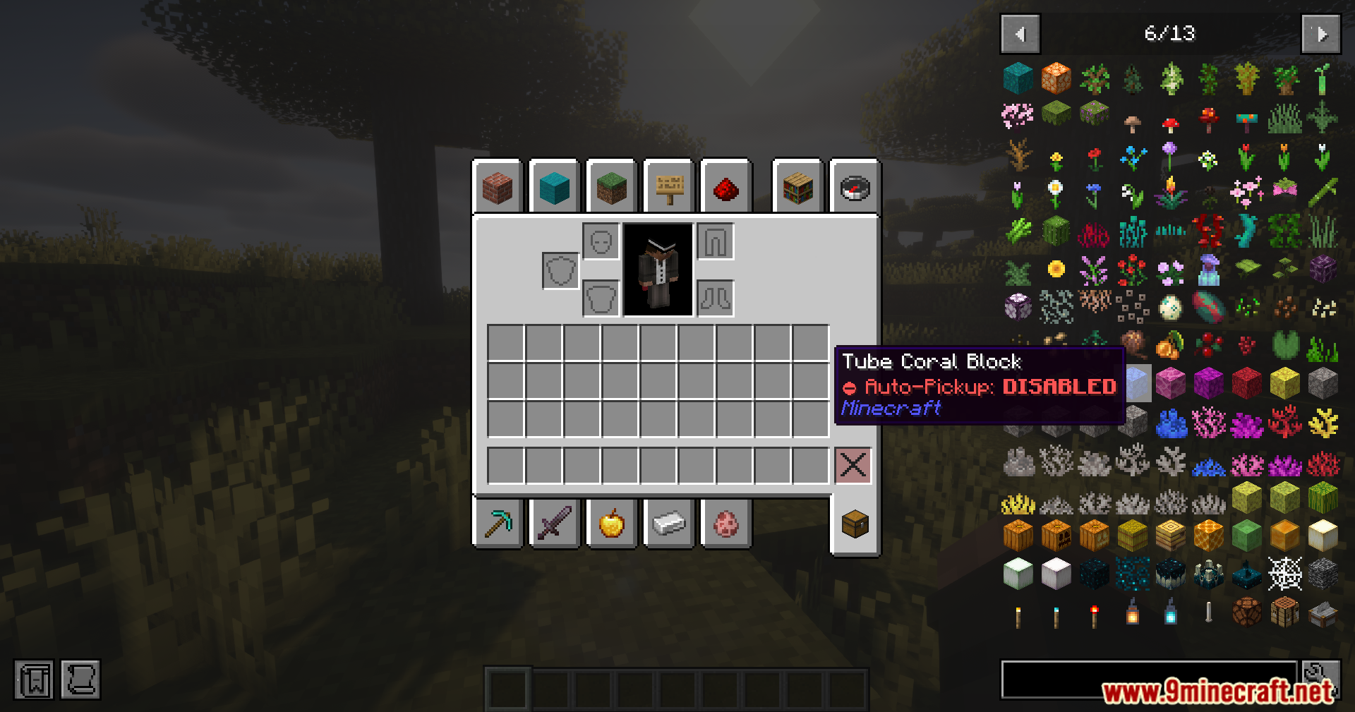 Player disabling auto pickup for tube coral block in inventory