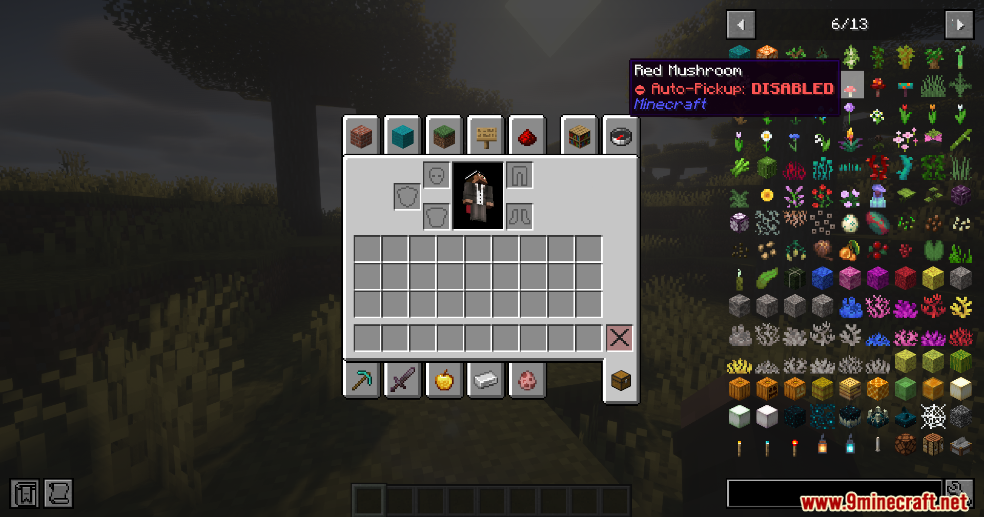 Player setting auto pickup to disabled for red mushroom