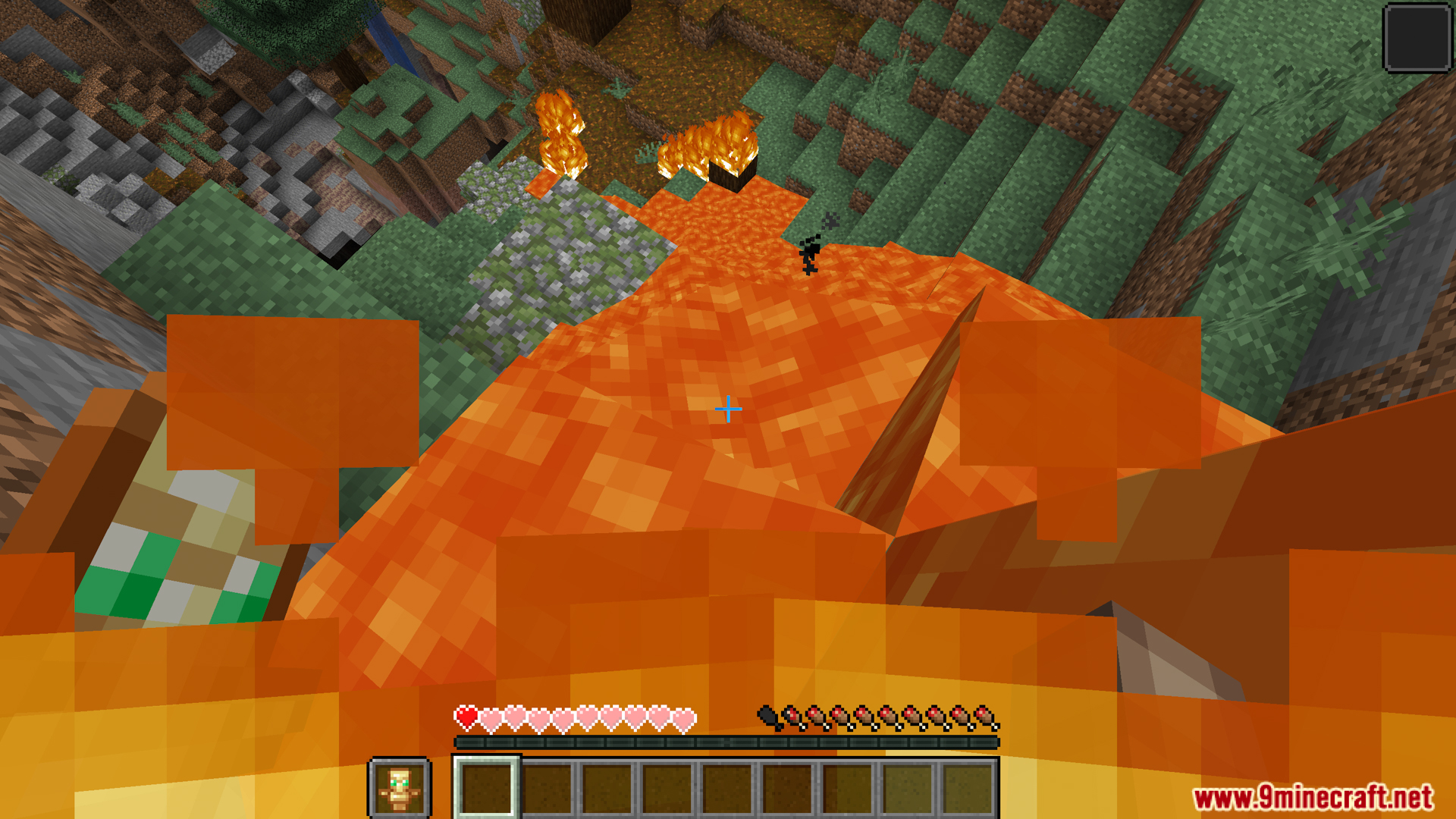 Player burning in lava with another totem ready in offhand