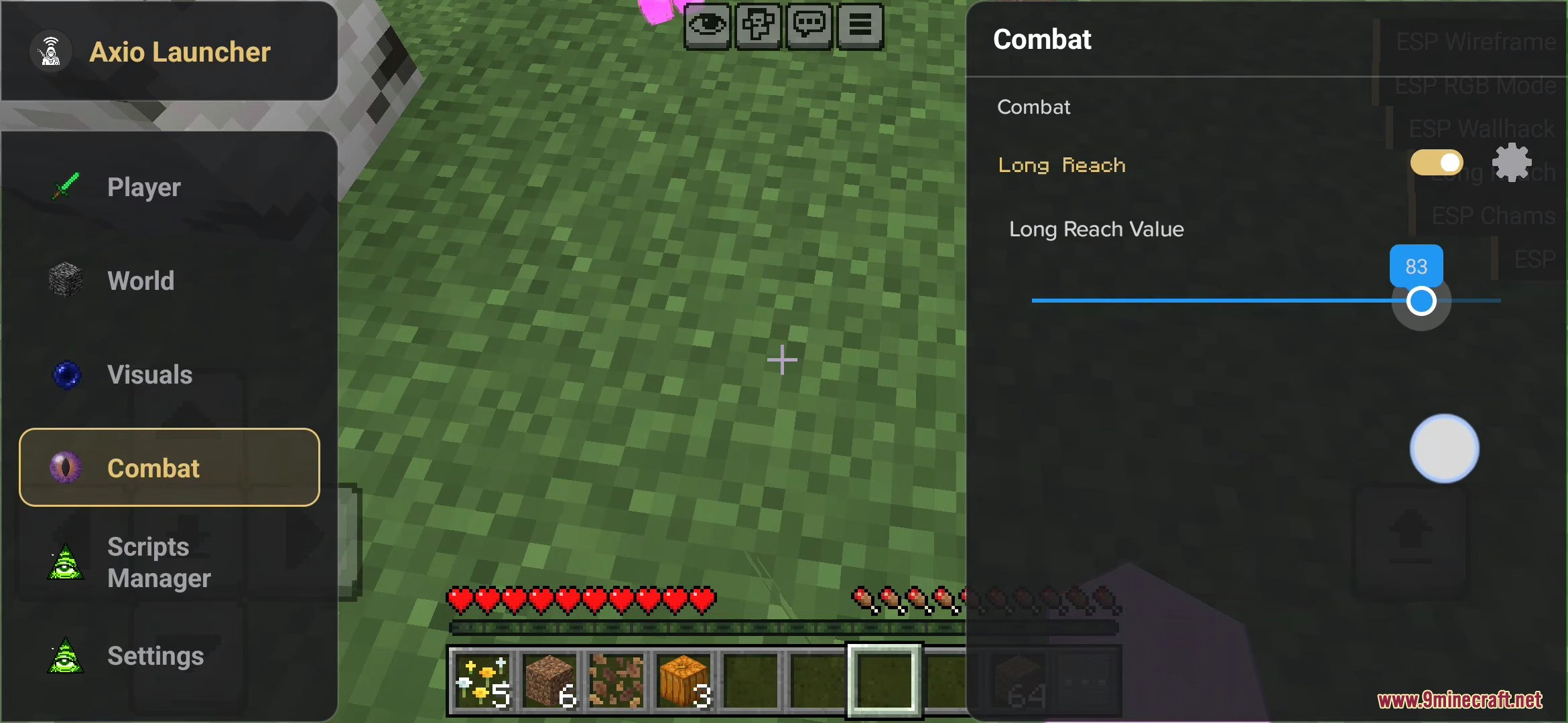 Adjusting Long Reach Value in the Combat settings menu