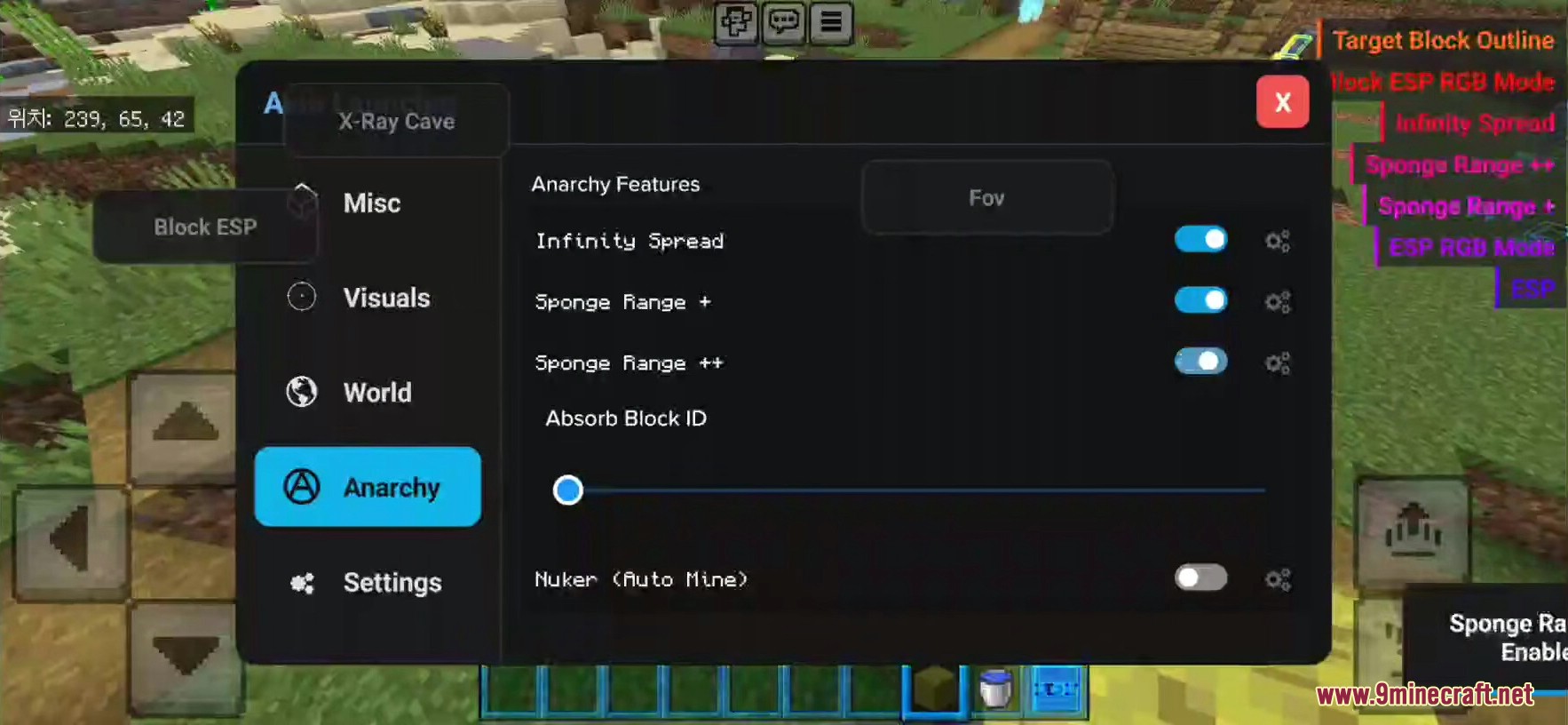 Player adjusting Anarchy settings in Axio Client Launcher menu