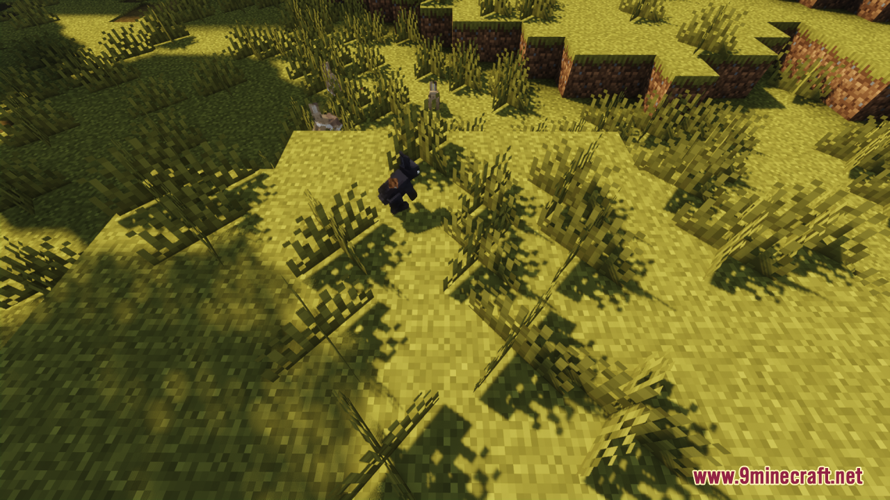 Black and brown rabbits with custom models in a grassy area