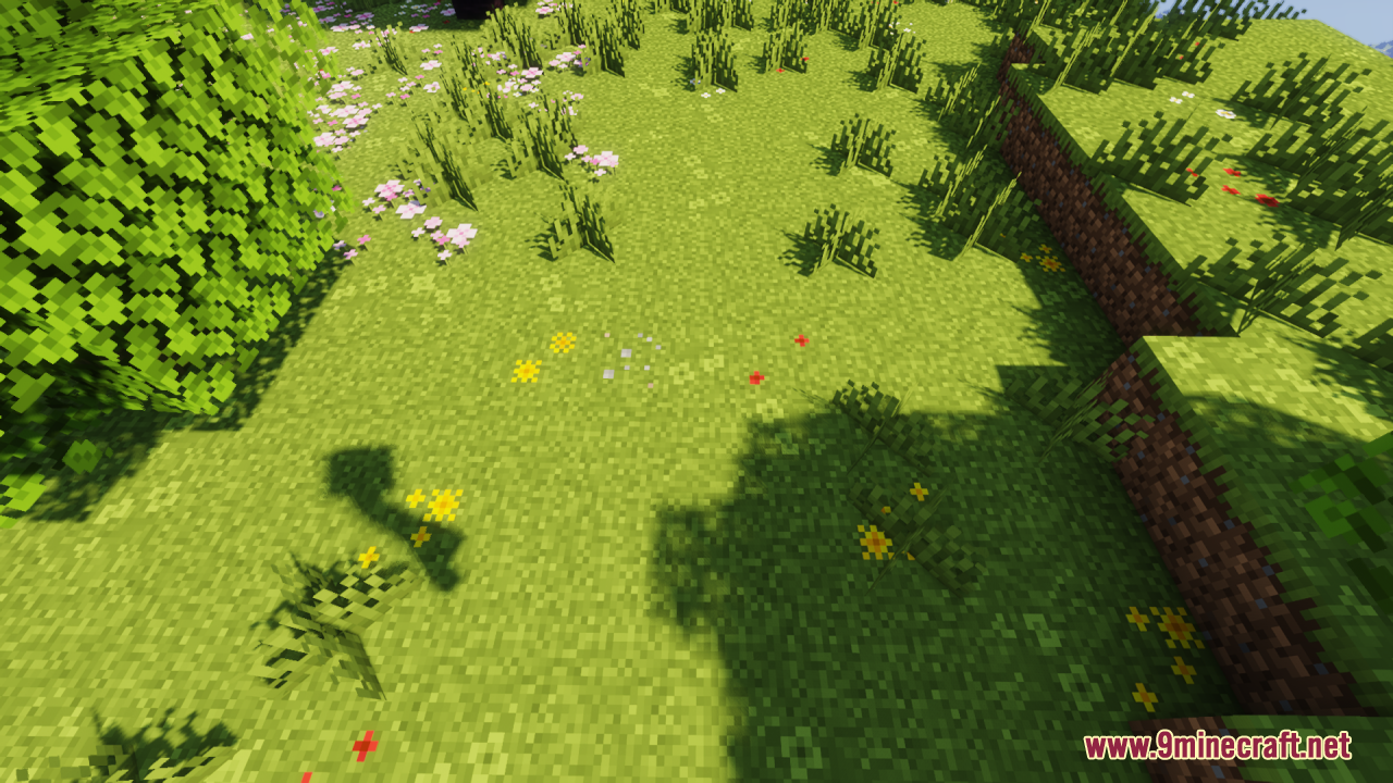 Close up of varied grass block textures with small embedded flowers