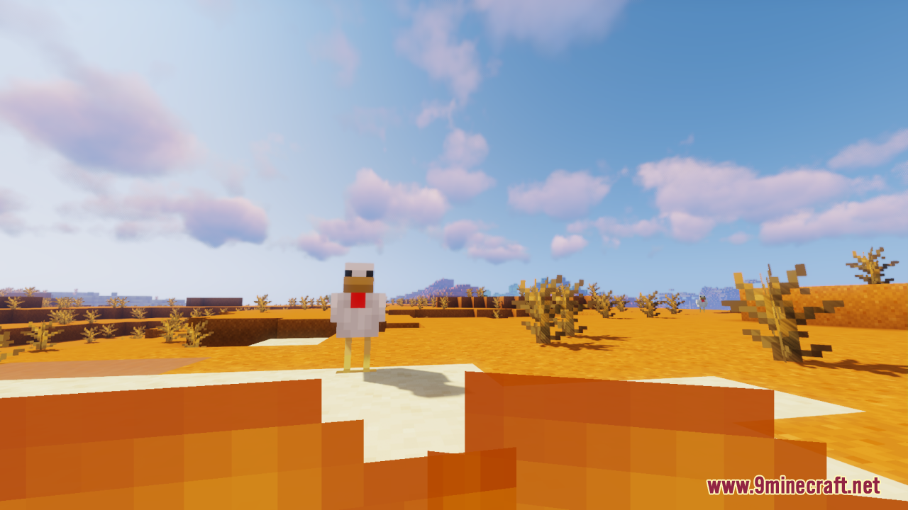 Player looking at a chicken with low fire texture active