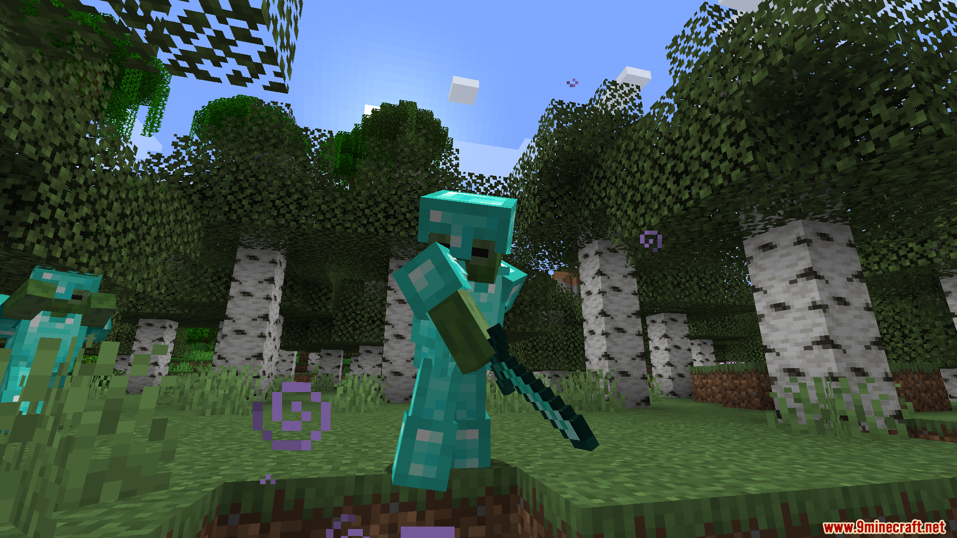 Two zombies in diamond armor preparing to attack players