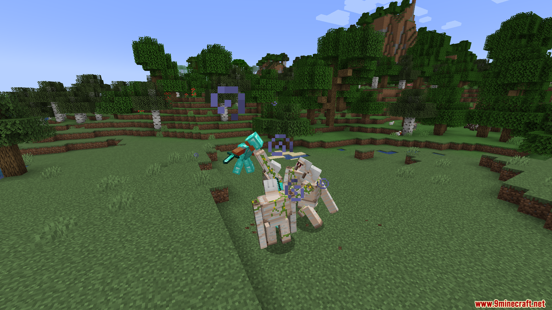 Airborne armored zombie attacks two Iron Golems