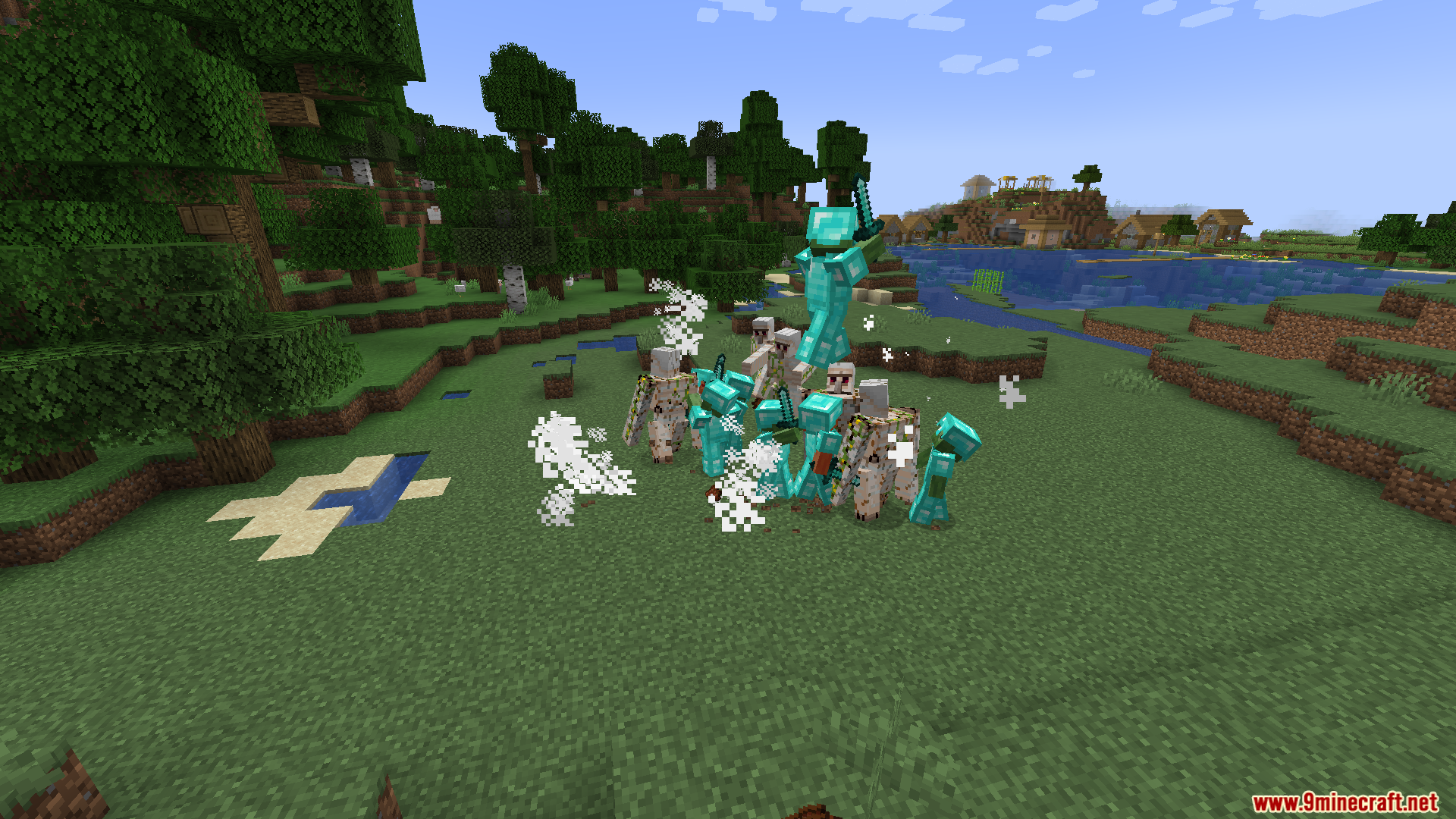 Large battle between armored mobs and Iron Golems