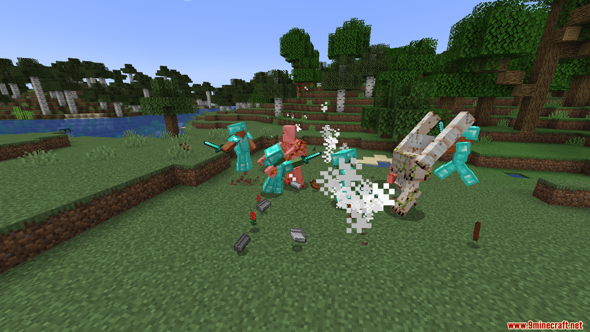 Chaotic battle with armored zombies and Iron Golems