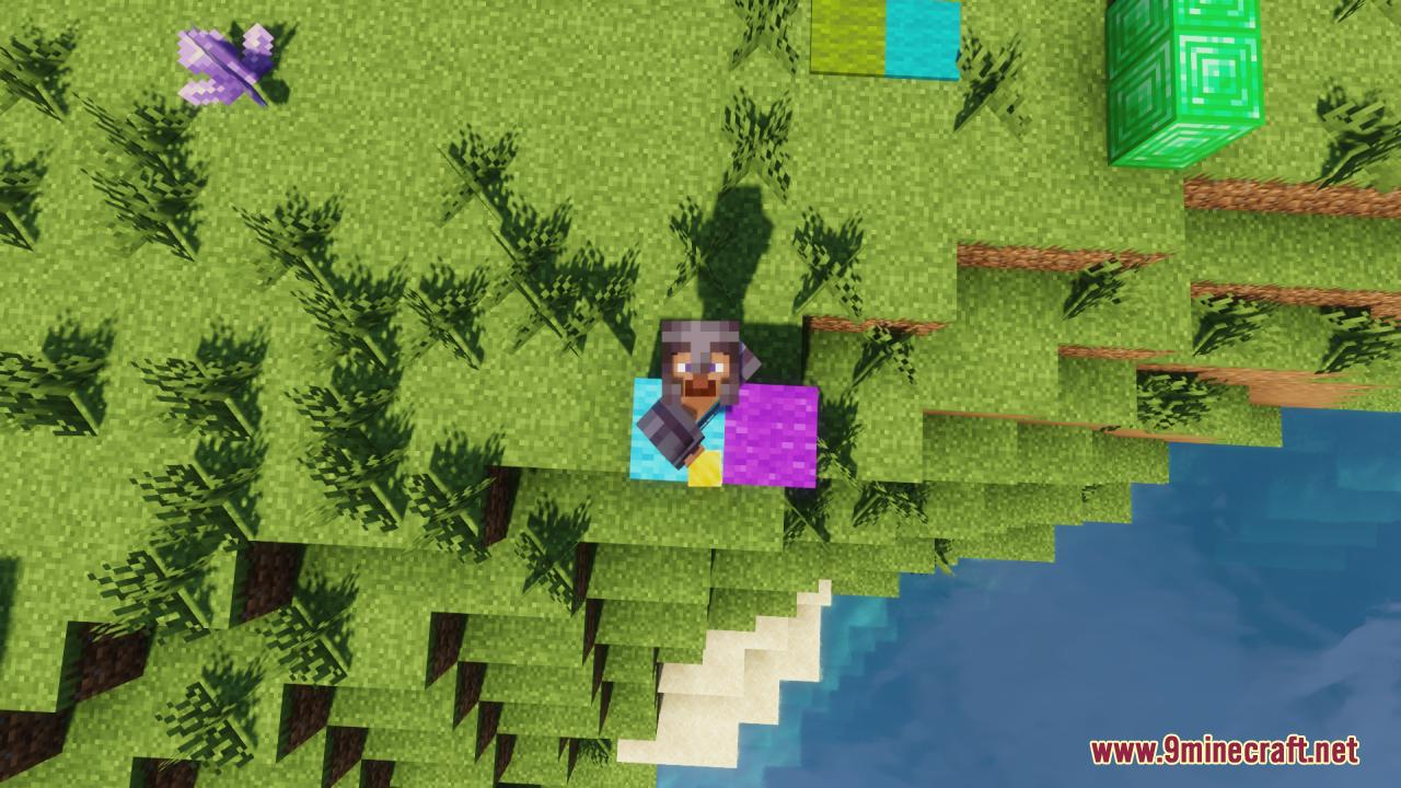 A player standing on colorful blocks in Minecraft