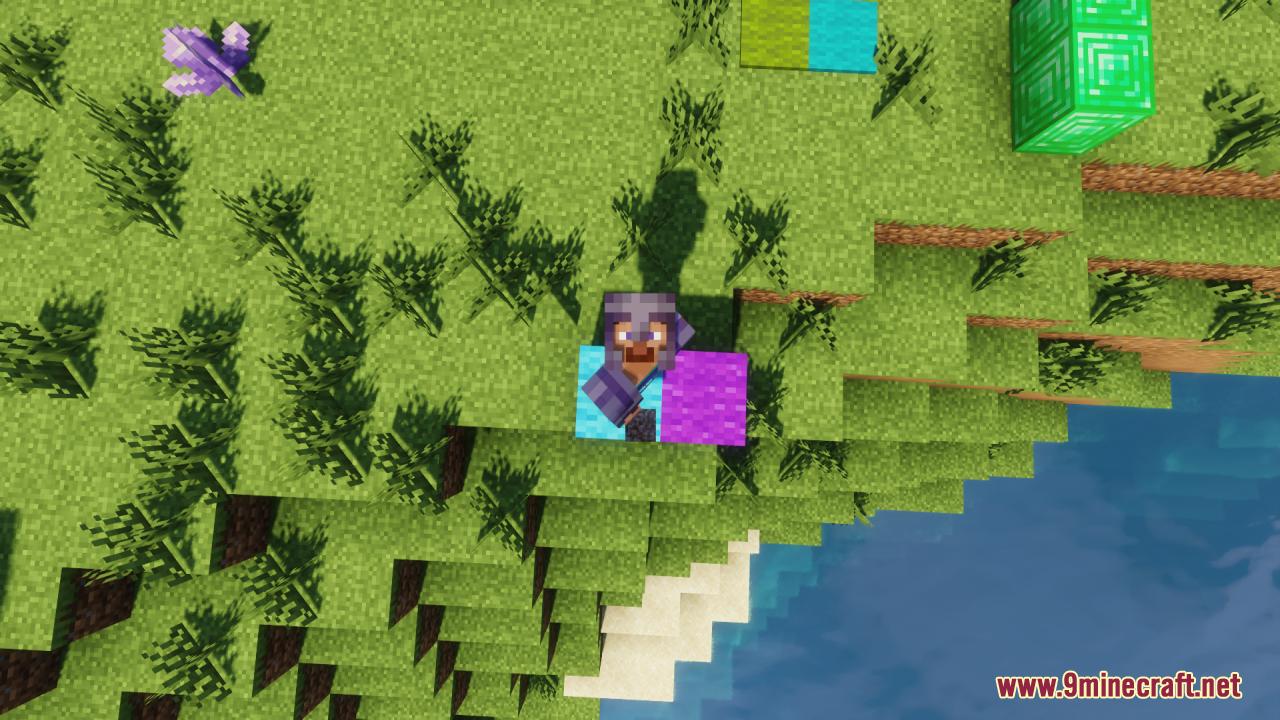 A player standing on colorful blocks in Minecraft