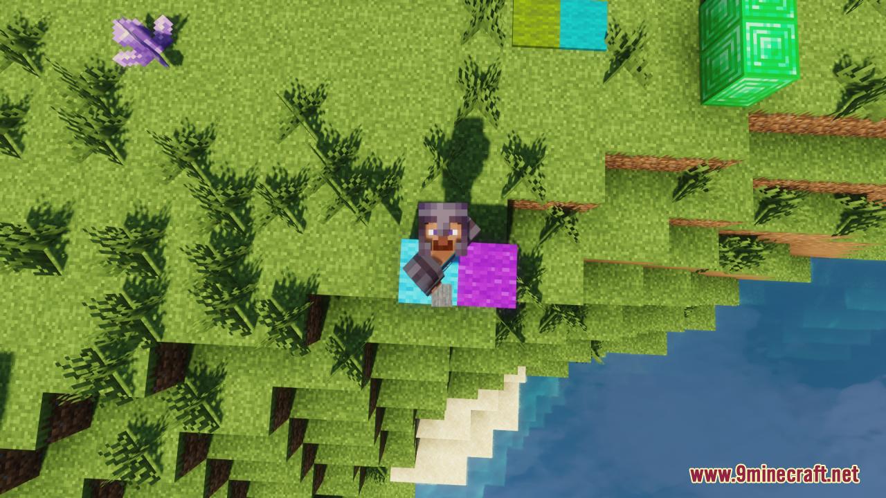A player standing on colorful blocks in Minecraft
