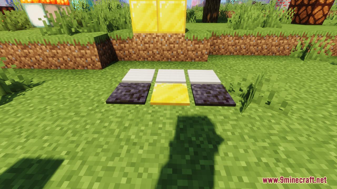 Various pressure plates placed on grass in Minecraft