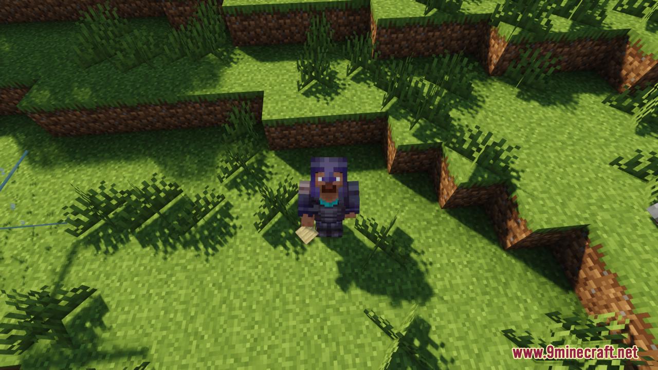 Player wearing netherite armor holding a wooden plank