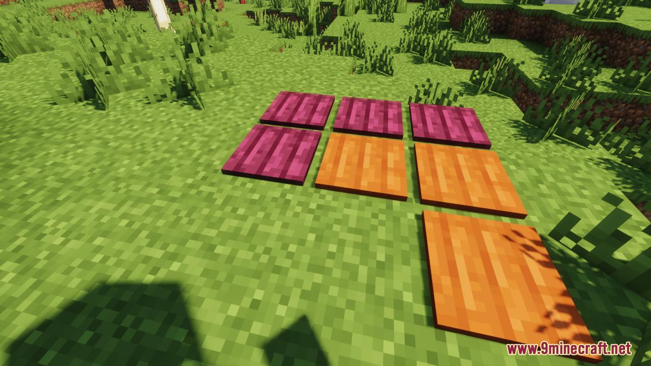 Different types of wooden planks placed on the grass