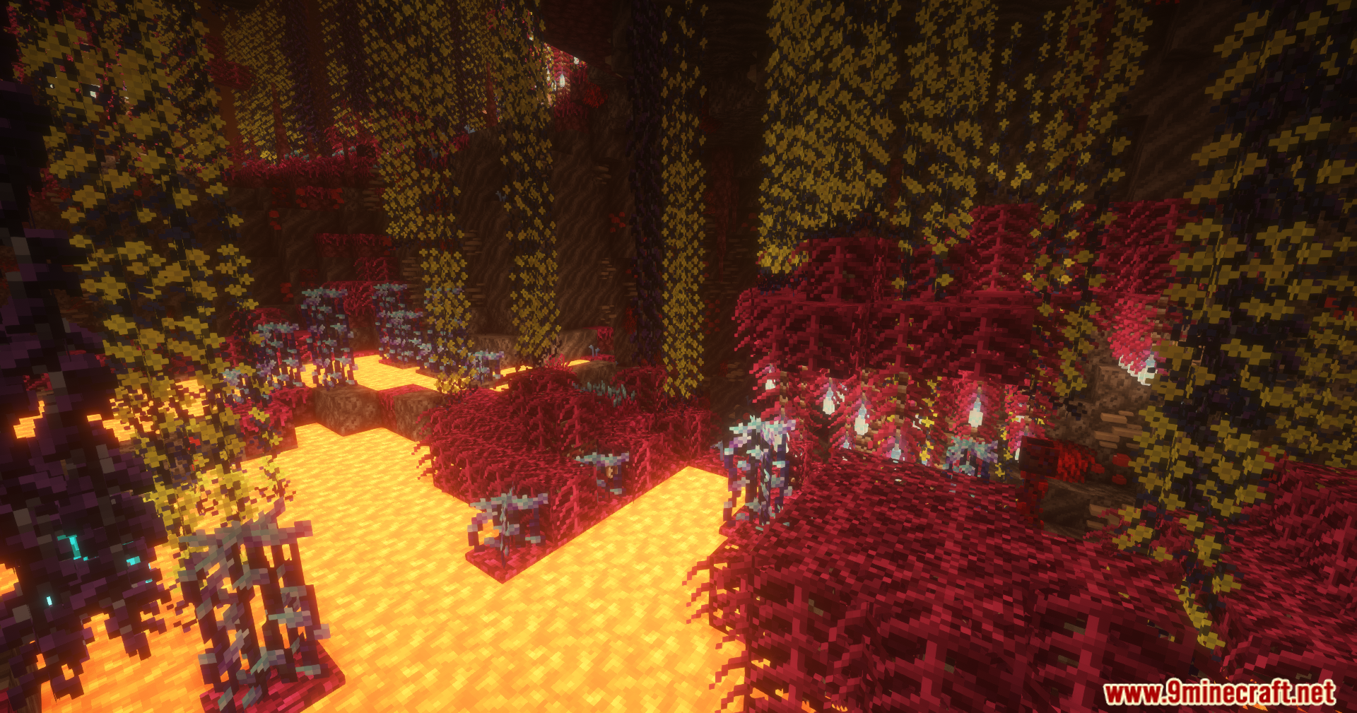 New red and yellow plants in a Nether biome