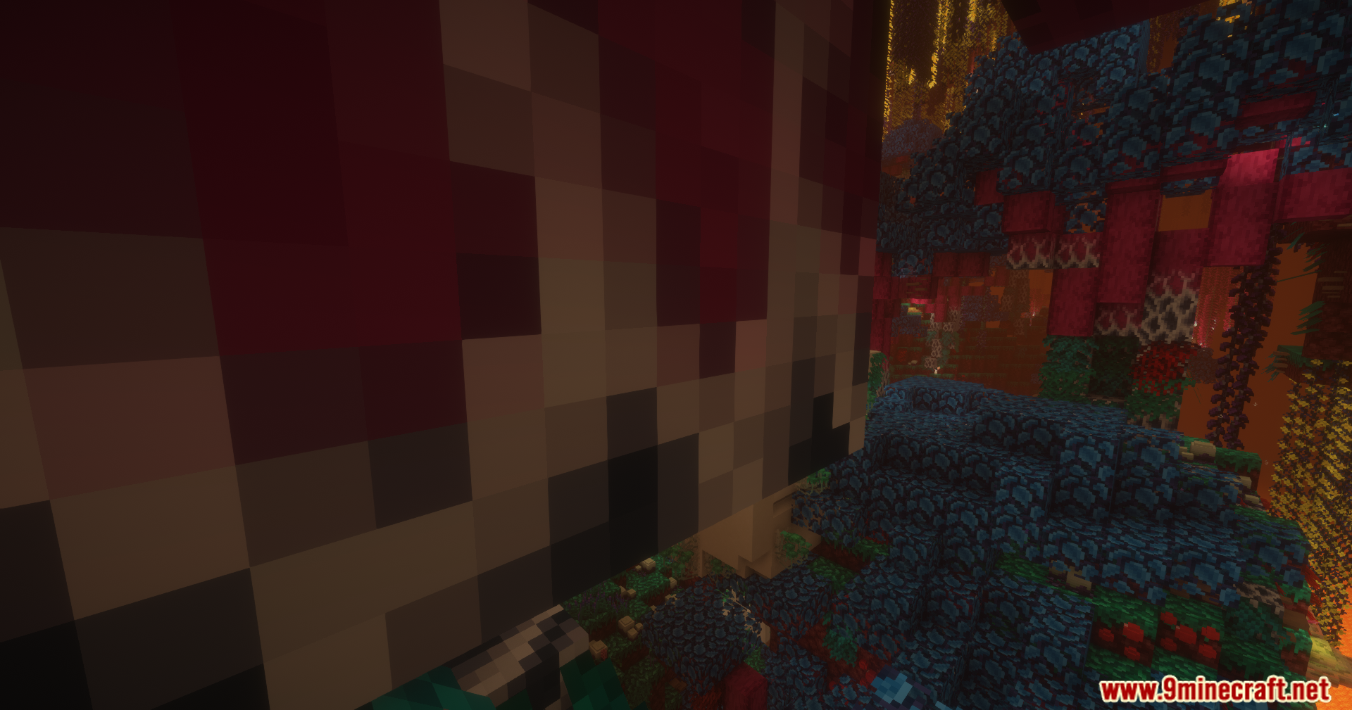 A close-up view of a giant Nether mushroom