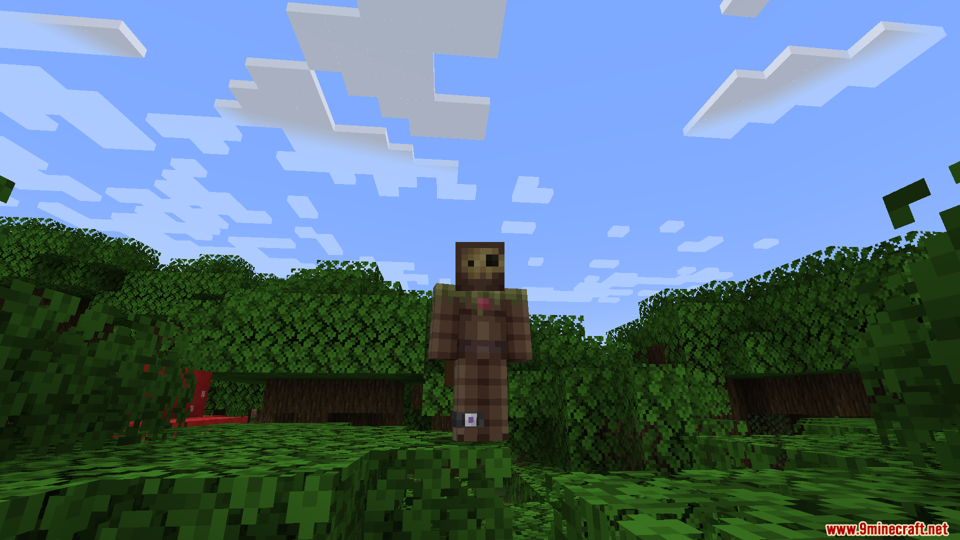 Bewitchment Tweaks Mod Screenshot 3 Player character wearing armor standing in a lush Minecraft forest