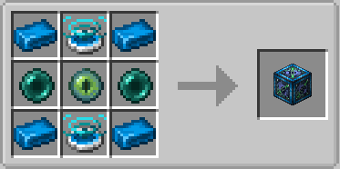 Crafting recipe for a dimensional network pathway block using ender pearls