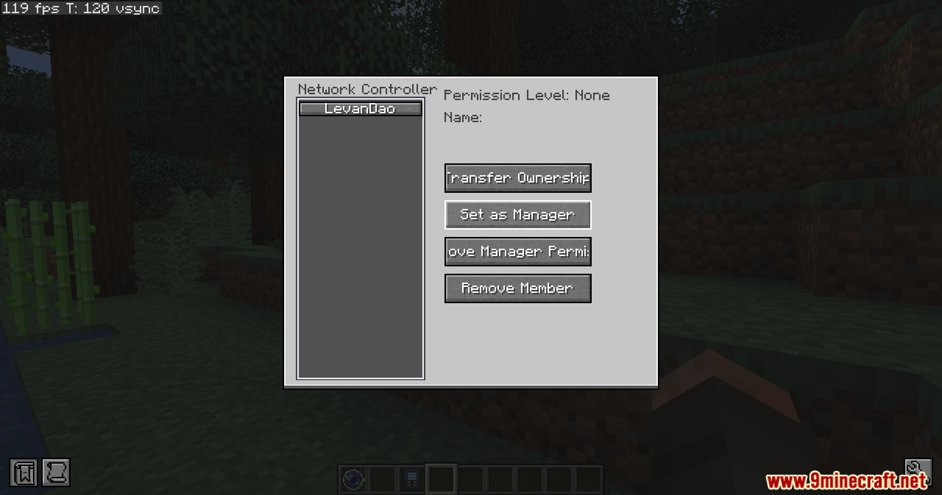 Adjusting manager permissions for a player in the Network Controller