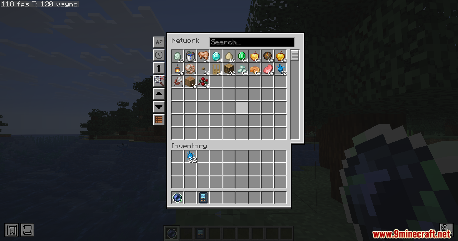 Universal storage network interface with search bar and item grid