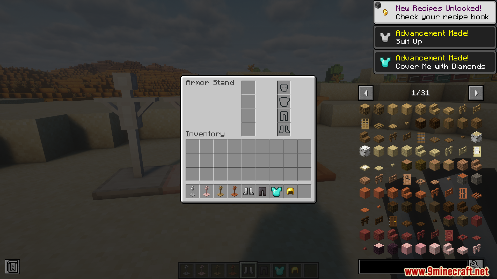 Bibliocraft Legacy Expanded Mod Screenshot 3 Player opening the armor stand inventory menu in Bibliocraft Legacy