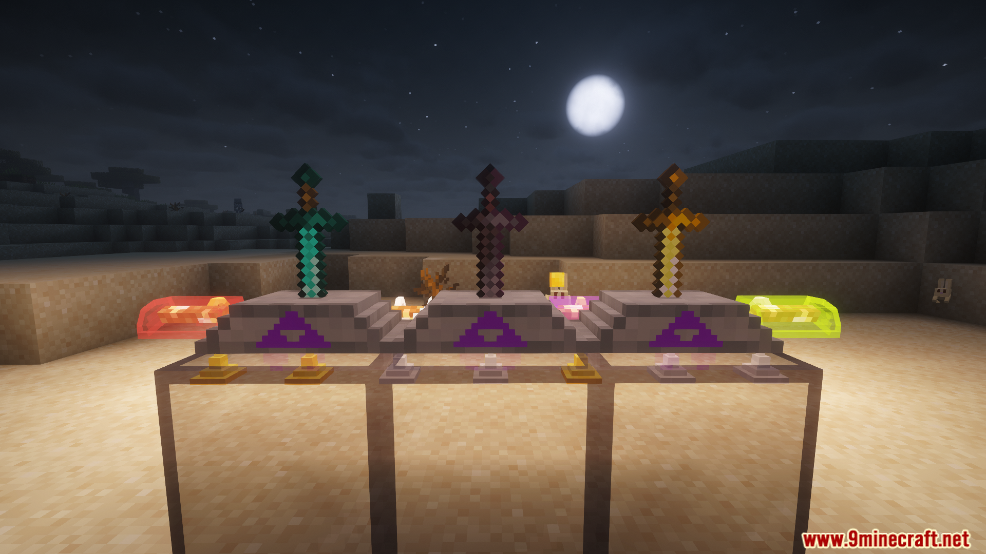 Bibliocraft Legacy Expanded Mod Screenshot 8 Three sword pedestals from the Bibliocraft Legacy Expanded Mod