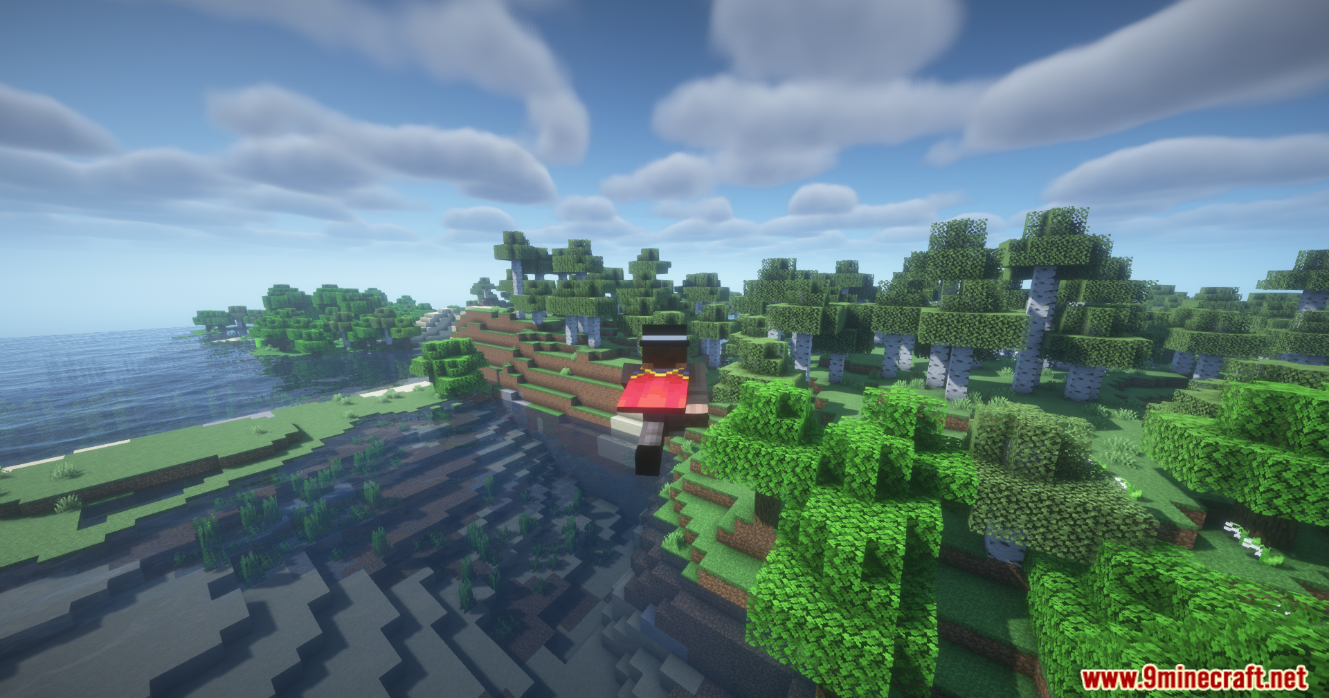 Player exploring a sunken shipwreck found using Biome Spy Mod