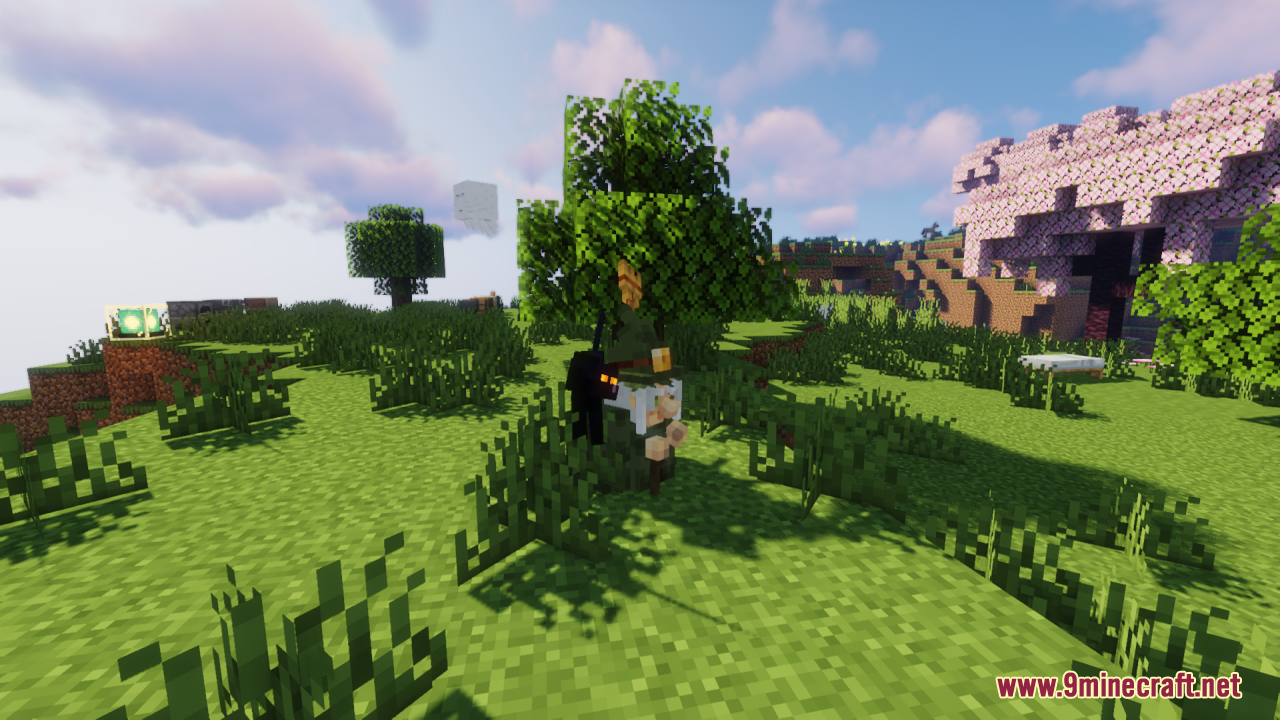 A dwarf witch standing in a vibrant green landscape
