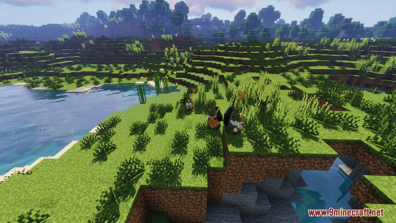 A group of dwarf witches in a grassy biome