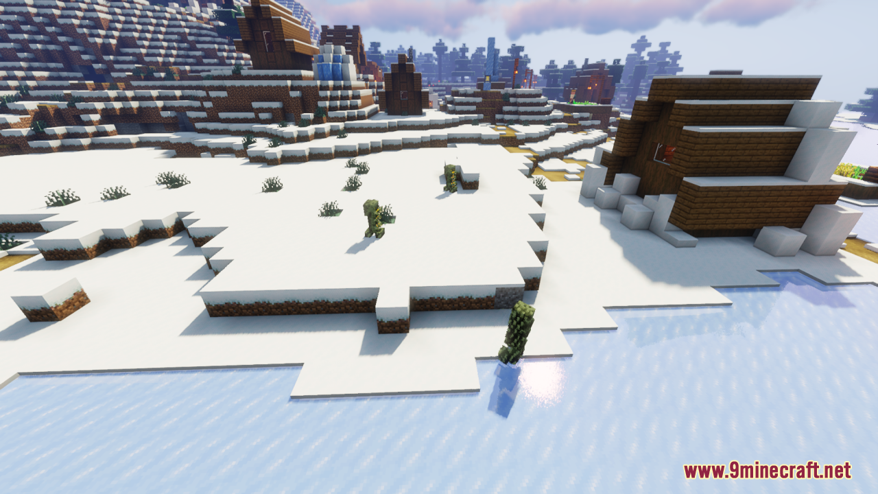 Multiple creepers with custom models exploring a snowy village biome