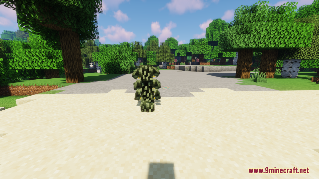 Back view of the redesigned creeper standing on sand near trees