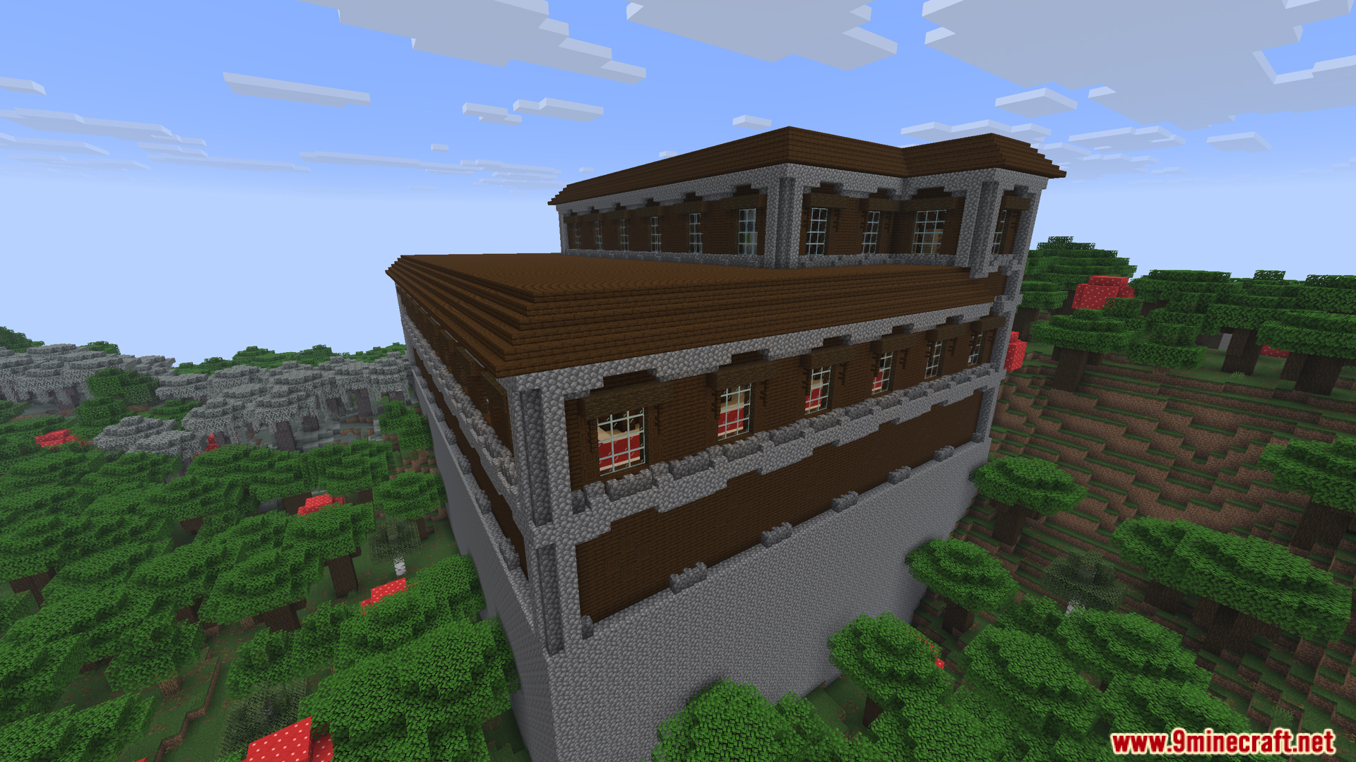 Woodland mansion generated on a massive cobblestone foundation in a forest