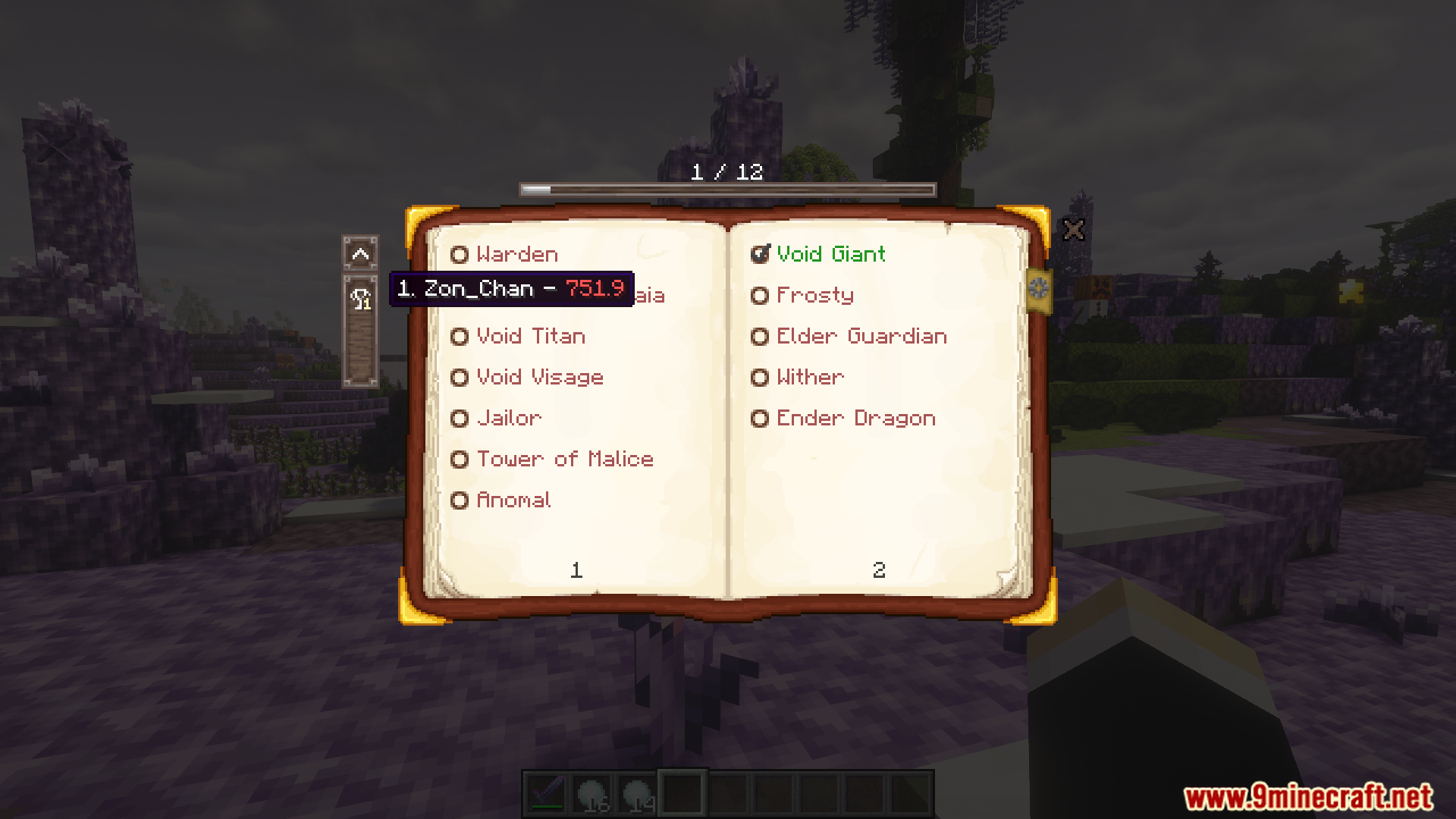 A list of various bosses in the Boss Checklist menu