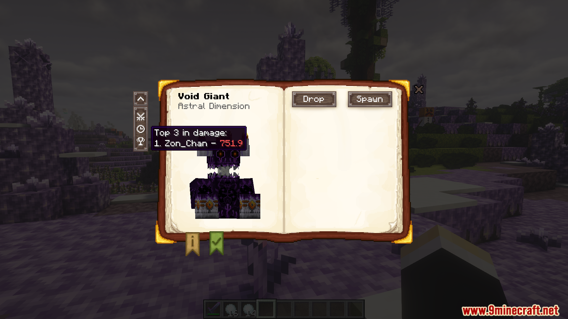 Boss Checklist Addon UI showing Void Giant information