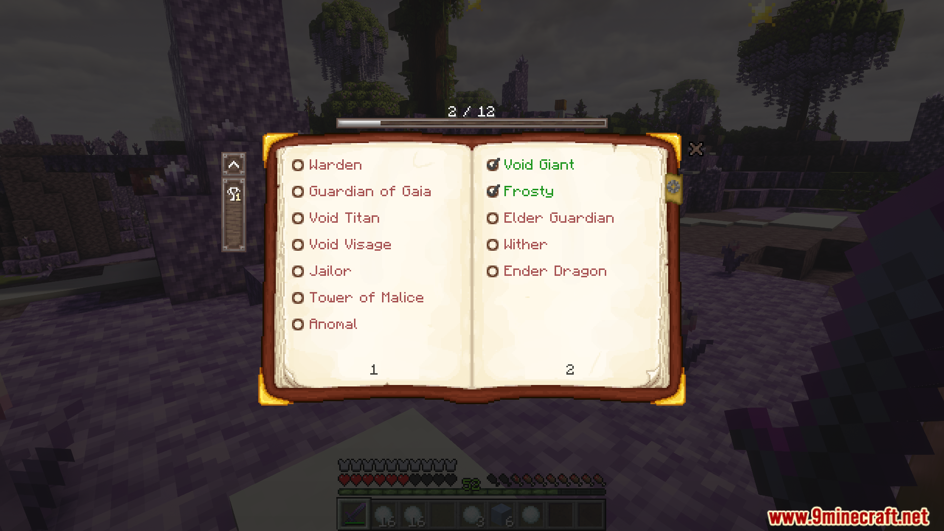 Boss Checklist Addon displaying a list of bosses
