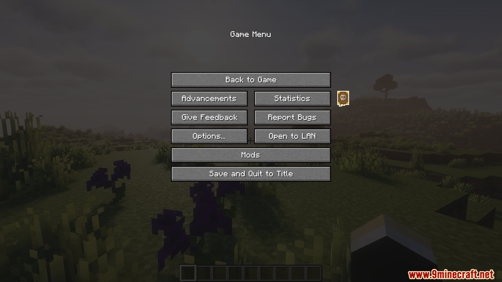 Minecraft game menu with mods button