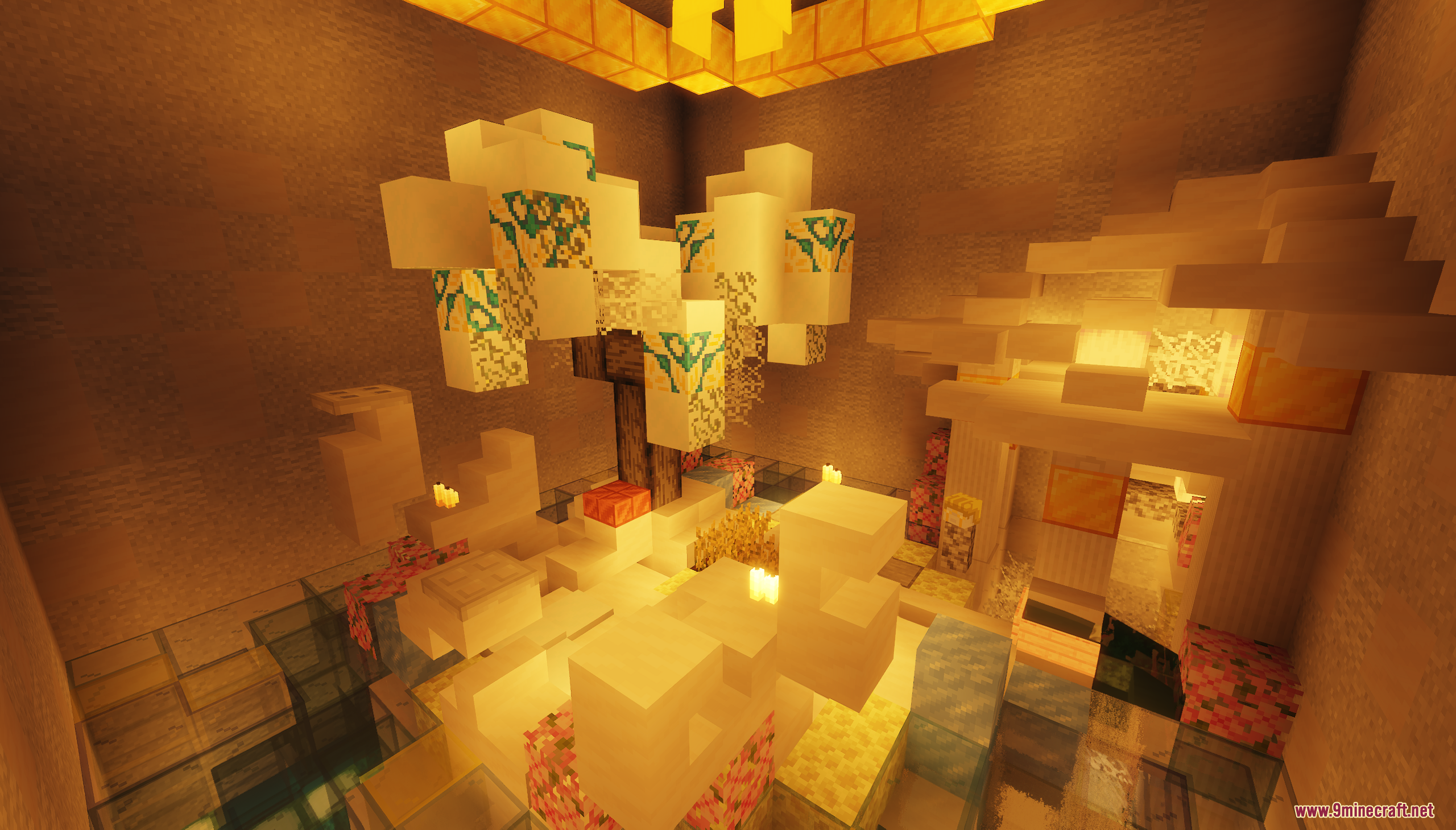 Custom white block tree inside a room with glass floor