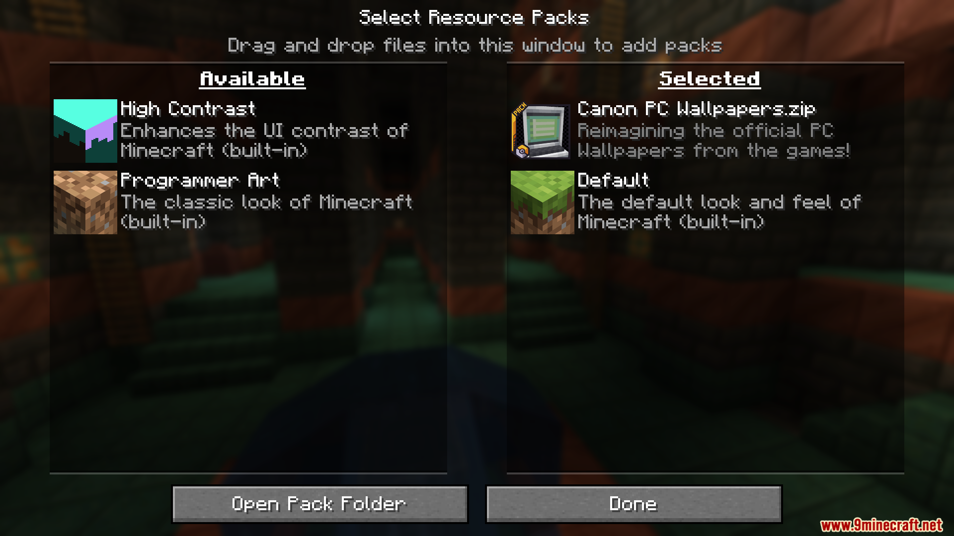 Activating the Canon PC Wallpapers resource pack