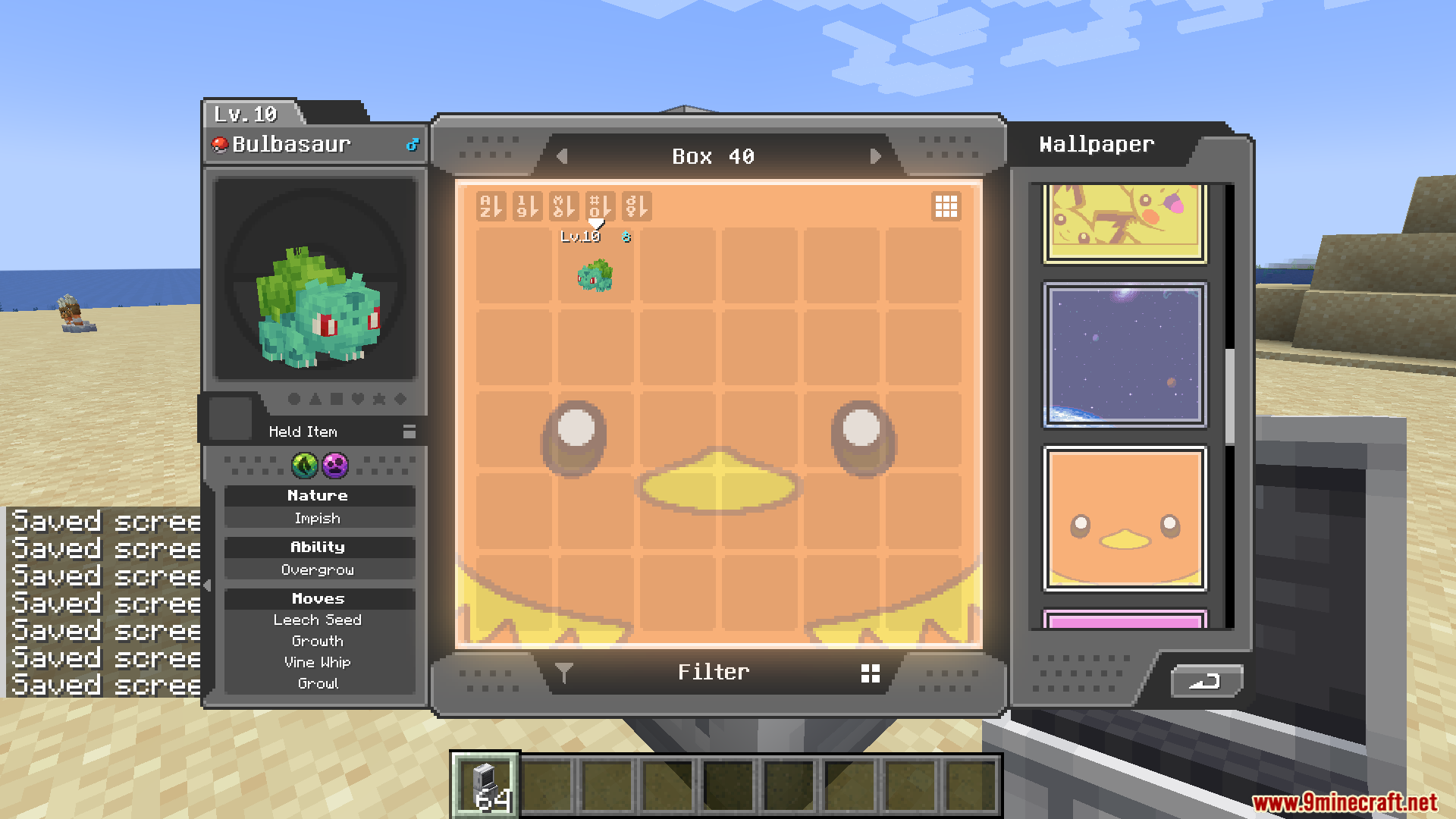 A cute Torchic-themed wallpaper for the Cobblemon PC box