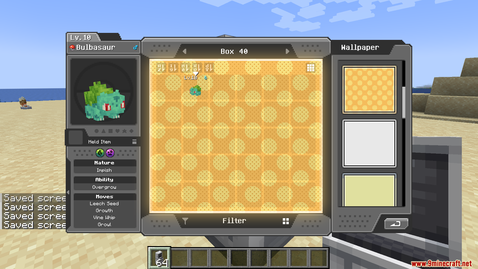 A yellow polka-dot wallpaper for the Pokémon PC box