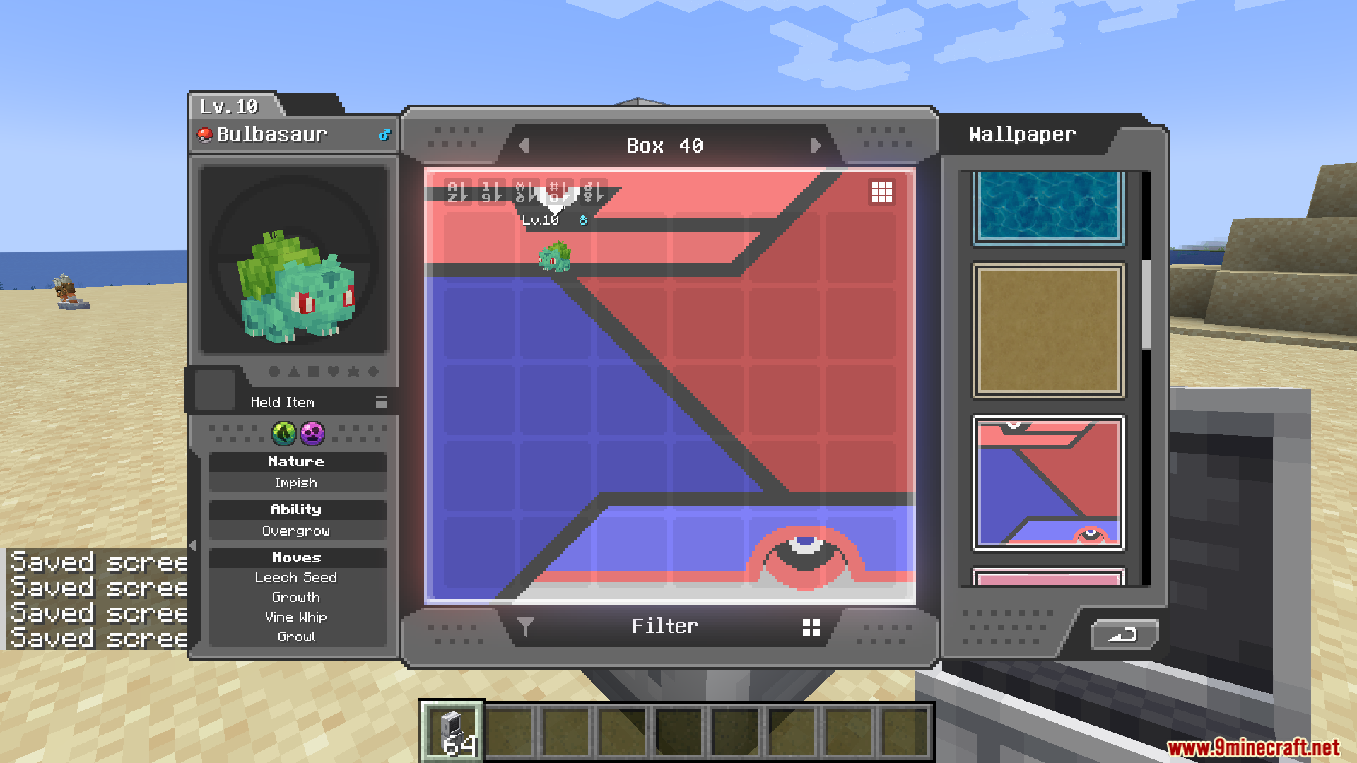 A Rotom-themed wallpaper for the Cobblemon PC storage system