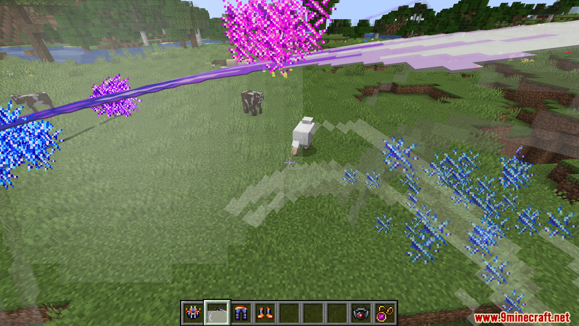 Casting a powerful purple and blue magic spell