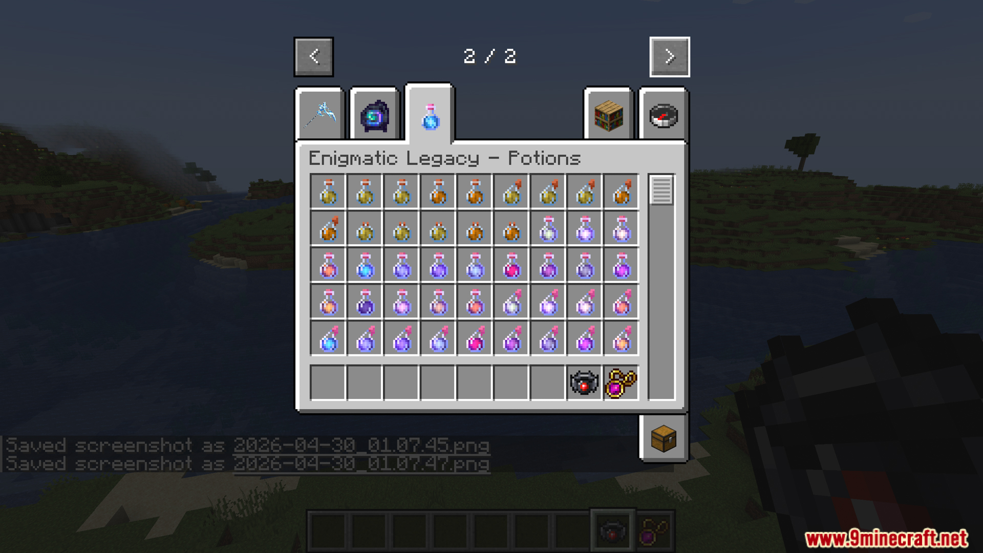 A large collection of colorful modded potions
